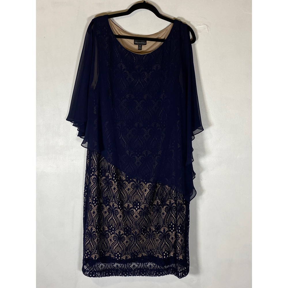 Connected Apparel 20W Navy Lace Overlay Cocktail Dress Plus Size Wedding Guest